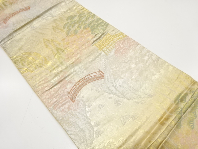 アンティーク　プラチナ二重箔京名所模様織出し袋帯（材料）